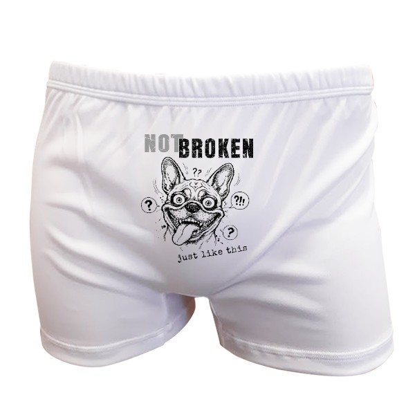 Trenýrky s potiskem Dárek pro přítele Vtipný buldoček-NOT BROKEN